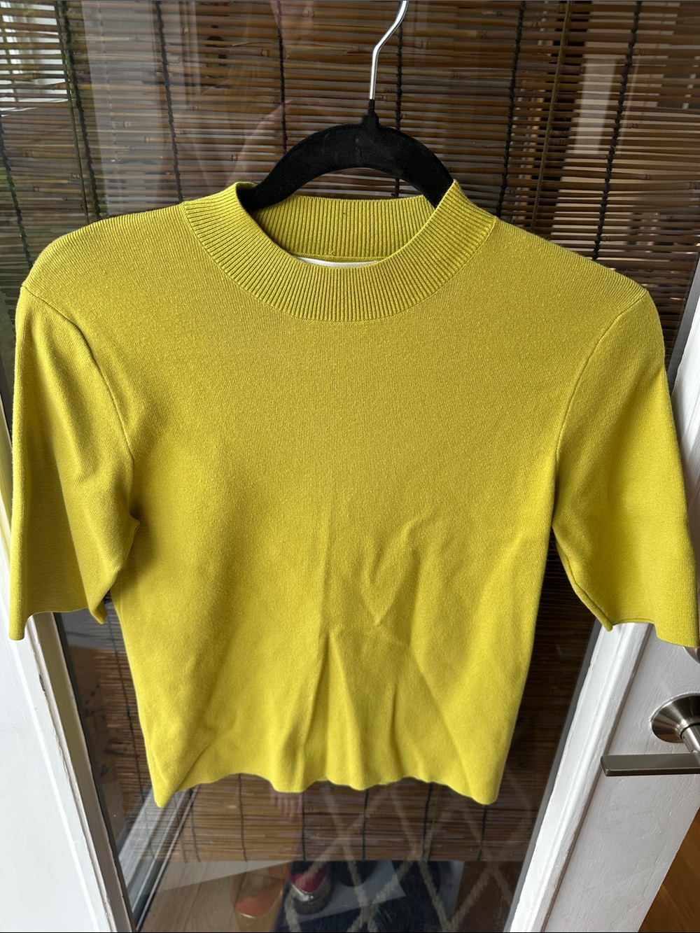 OAK + FORT Short Sleeve Mock Neck Top in Lime